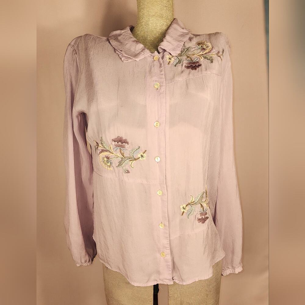 J. Jill Top Womens M Embroidered Long Sleeve Button Down light Purple fairycore - Picture 8 of 9
